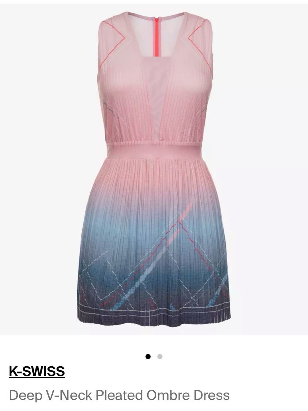 K-Swiss Pink to Blue Ombre Pleated V-Neck Mini Dress